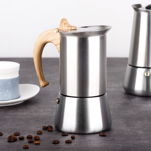 Wooden handle Stainless steel Coffee Moka Pot