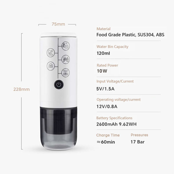 Portable Capsule Coffee Maker 120ml Black White - Image 6